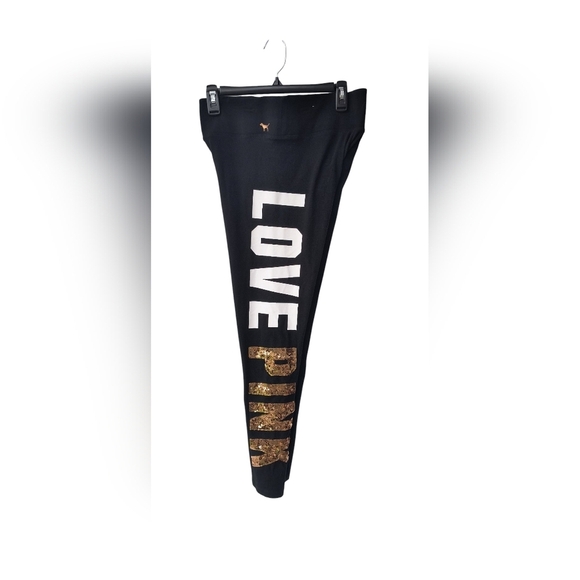 Love PINK Victoria's Secret Sequin Bling Black Yoga Athletic Stretchy Leggings M - Picture 8 of 8